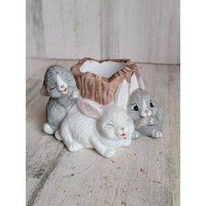 Vintage silly Easter bunny tealight candle home decor rabbit ceramic